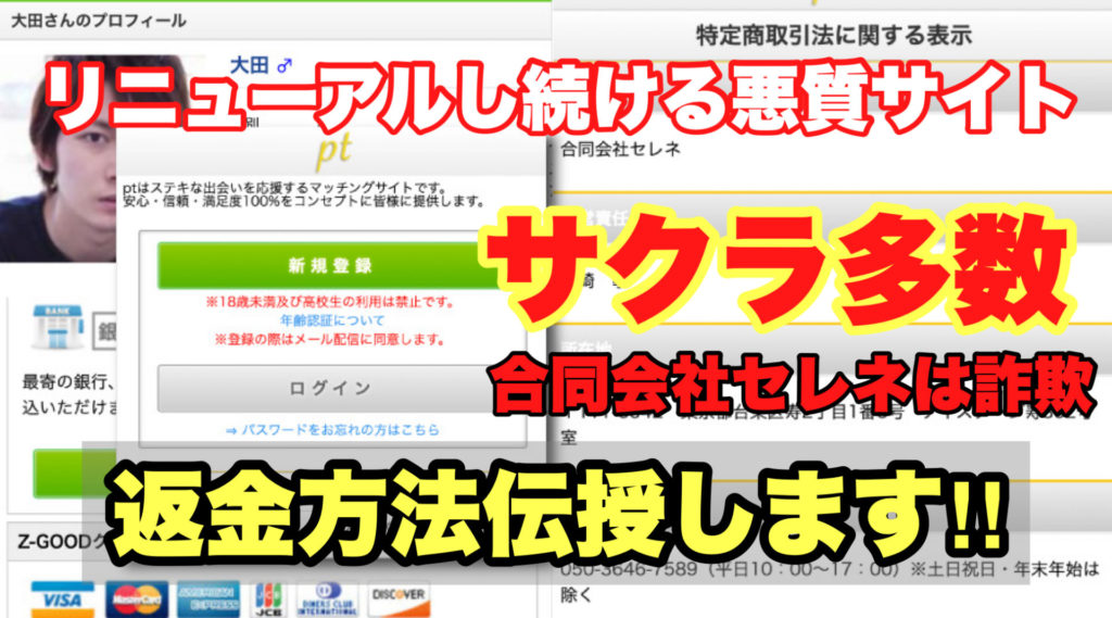 リニューアルし続ける悪質サイト、pt、サクラ多数、合同会社セレネは詐欺、返金方法伝授します!!