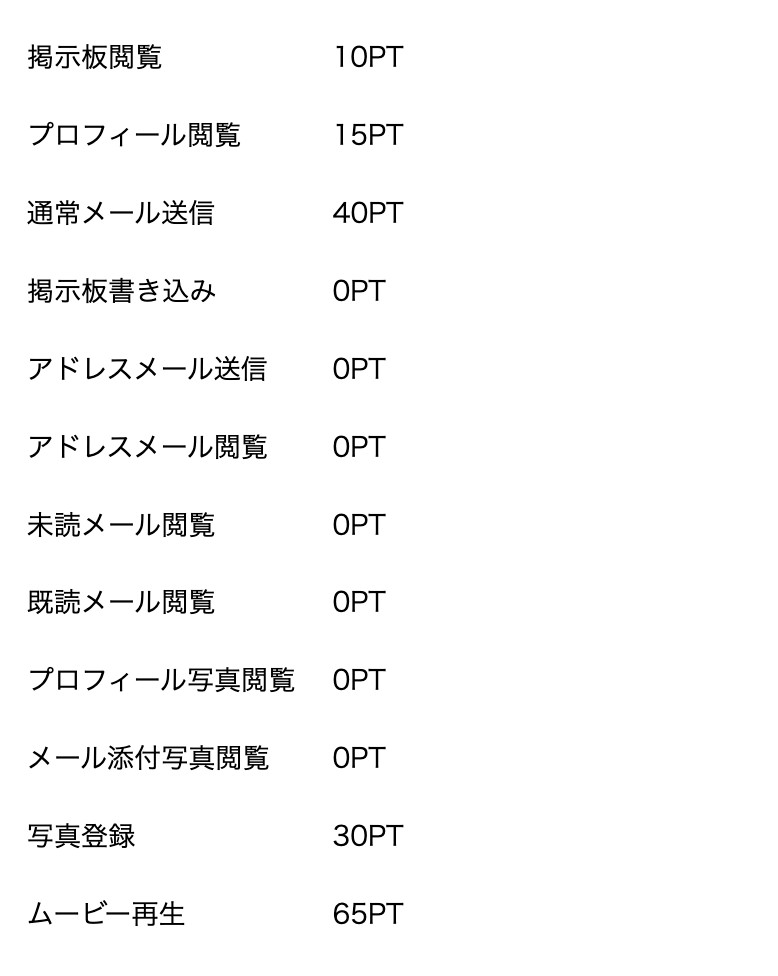 料金表のスクリーンショット