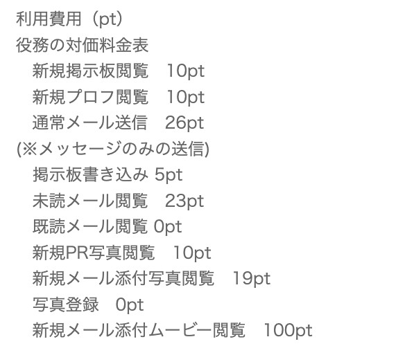 利用料金表のスクリーンショット