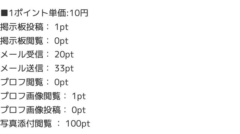 ポイント料金表