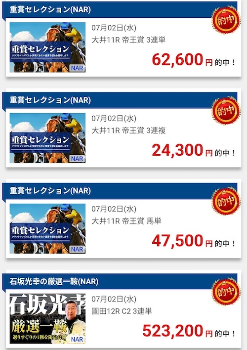 クラフトマンズの的中実績1
