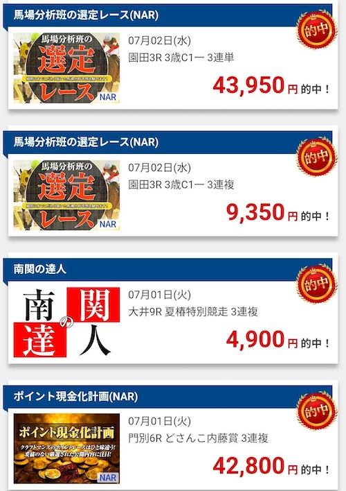 クラフトマンズの的中実績2