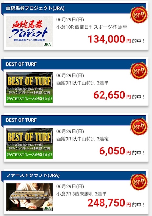 クラフトマンズの的中実績3