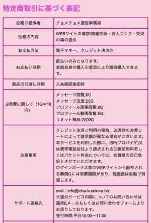 チョメチョメ「特定商取引法に関する表記」