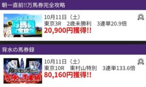 競馬裏街道の的中実績1