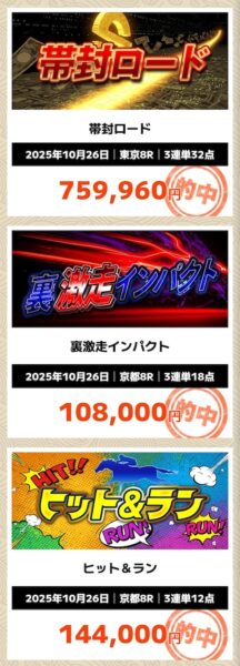 ニジュウマルの的中実績1