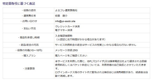 yorufureの特定商取引法に基づく表記
